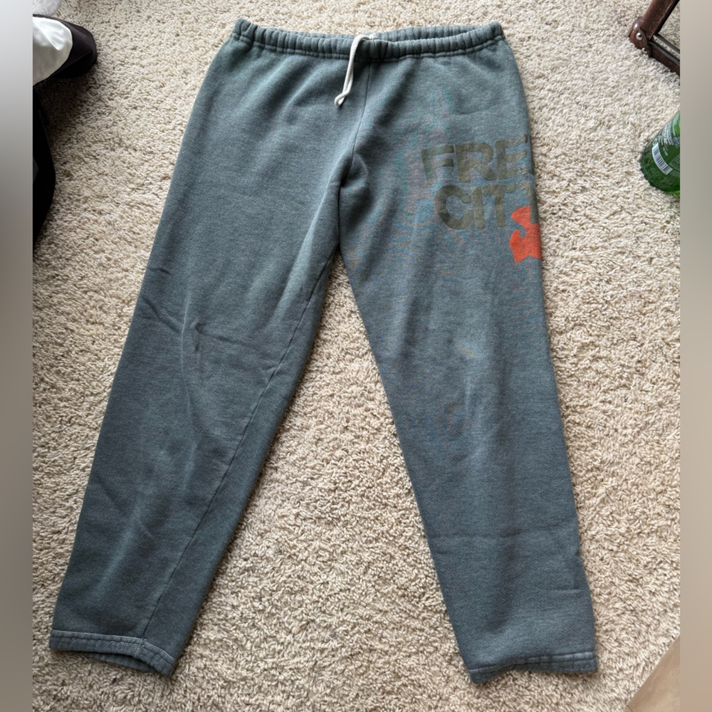 Free City Green Sweatpants with Orange Accent